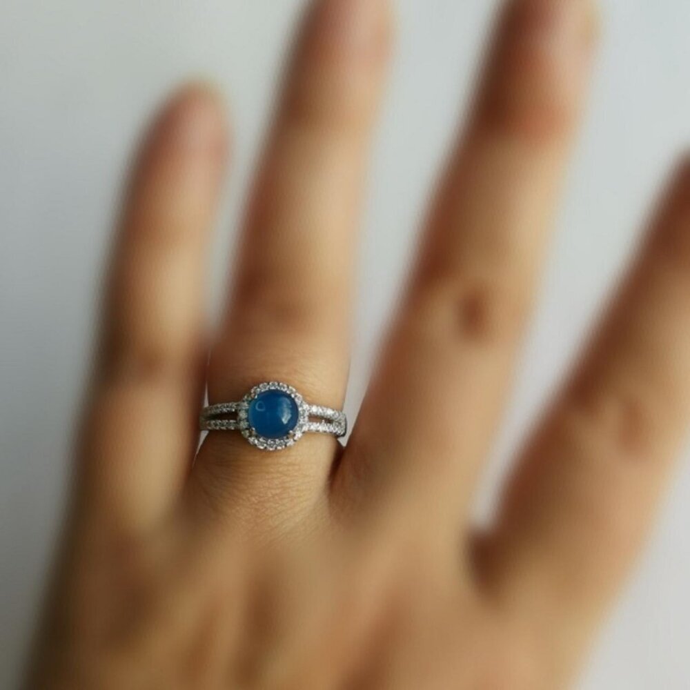 Blue Chalcedony CZ Halo ring sterling silver size 8 🆕 - Picture 7 of 7